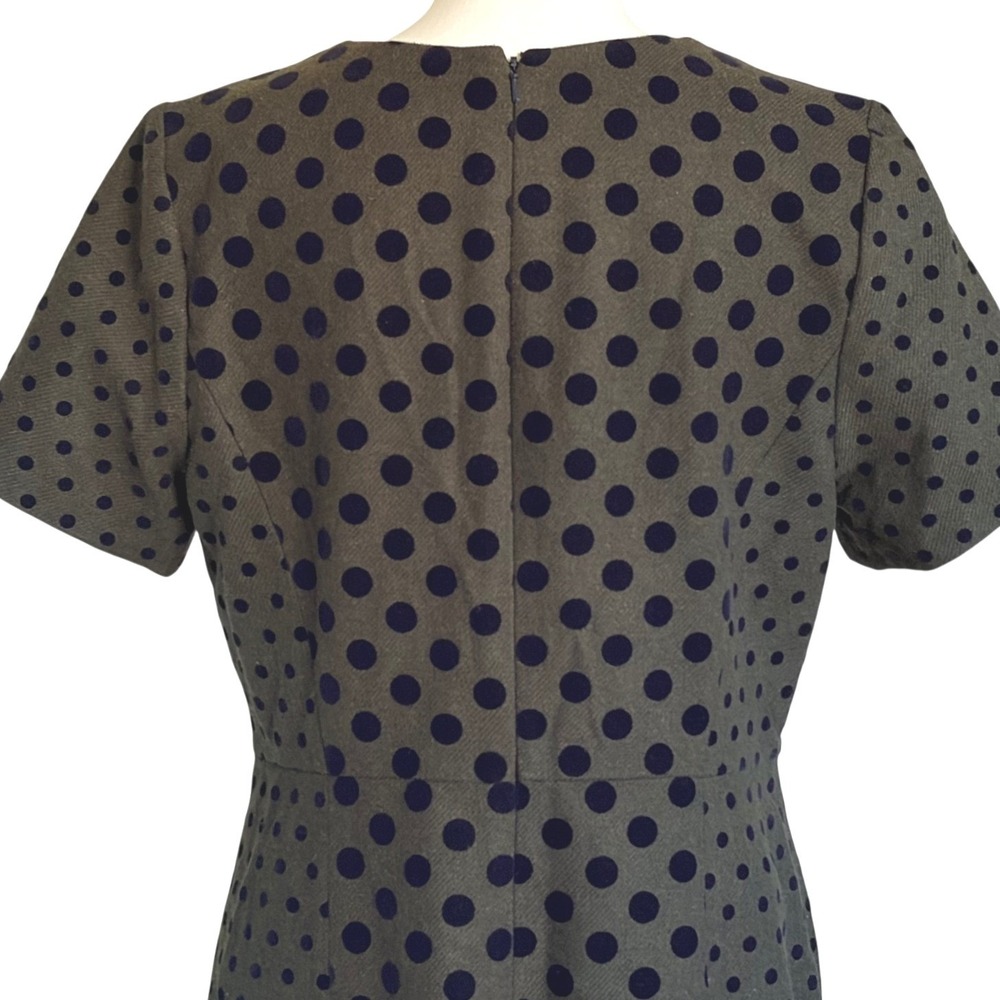 Boden Kathryn Wool Blend Dress Olive Navy Flocked Polka Dot 12L - Picture 5 of 7